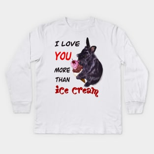 The Best Valentine’s Day Gift ideas 2022, Valentine message with lion head bunny rabbit licking ice cream with Cherry on top. Bunny Rabbits Valentine’s day Kids Long Sleeve T-Shirt